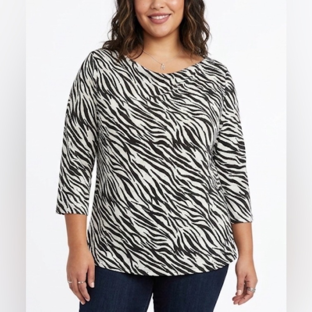 Brittany‎ Black Woman Stretch Zebra Print Bedazzled 3/4 Sleeve Top 2X